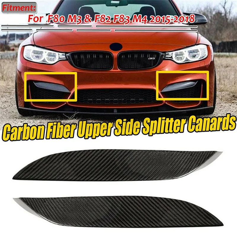 Front Bumper Upper Side Splitter Canards for BMW M3 F80 / M4 F82 F83 (2015–2018) – Carbon Fiber Style