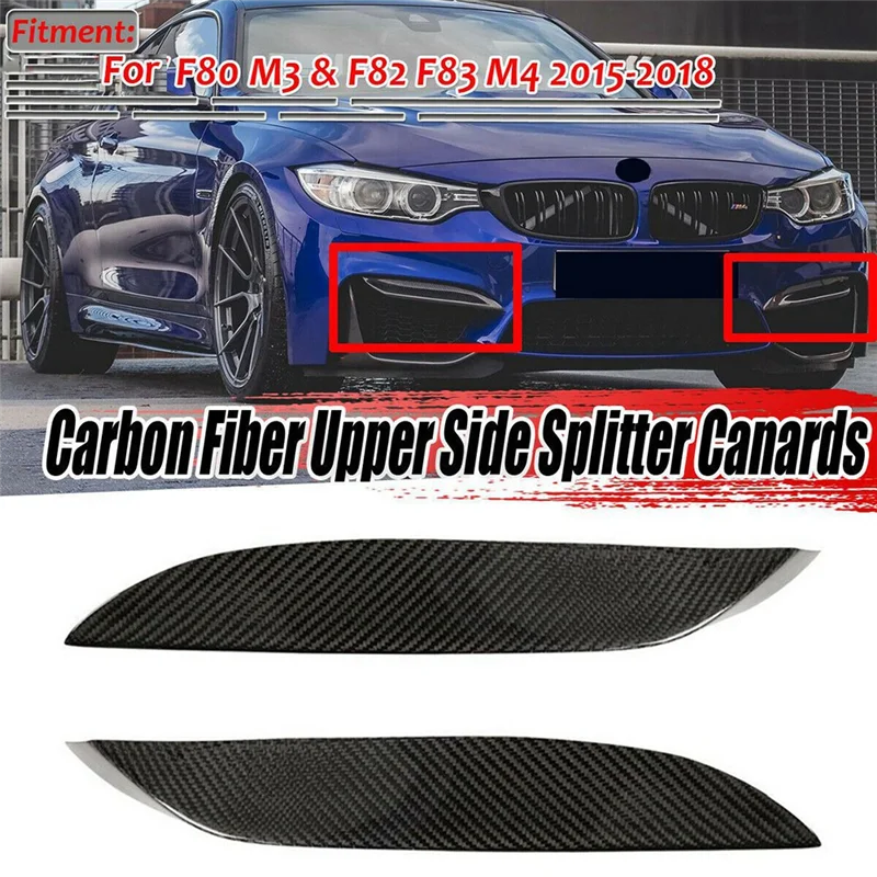 Front Bumper Upper Side Splitter Canards for BMW M3 F80 / M4 F82 F83 (2015–2018) – Carbon Fiber Style